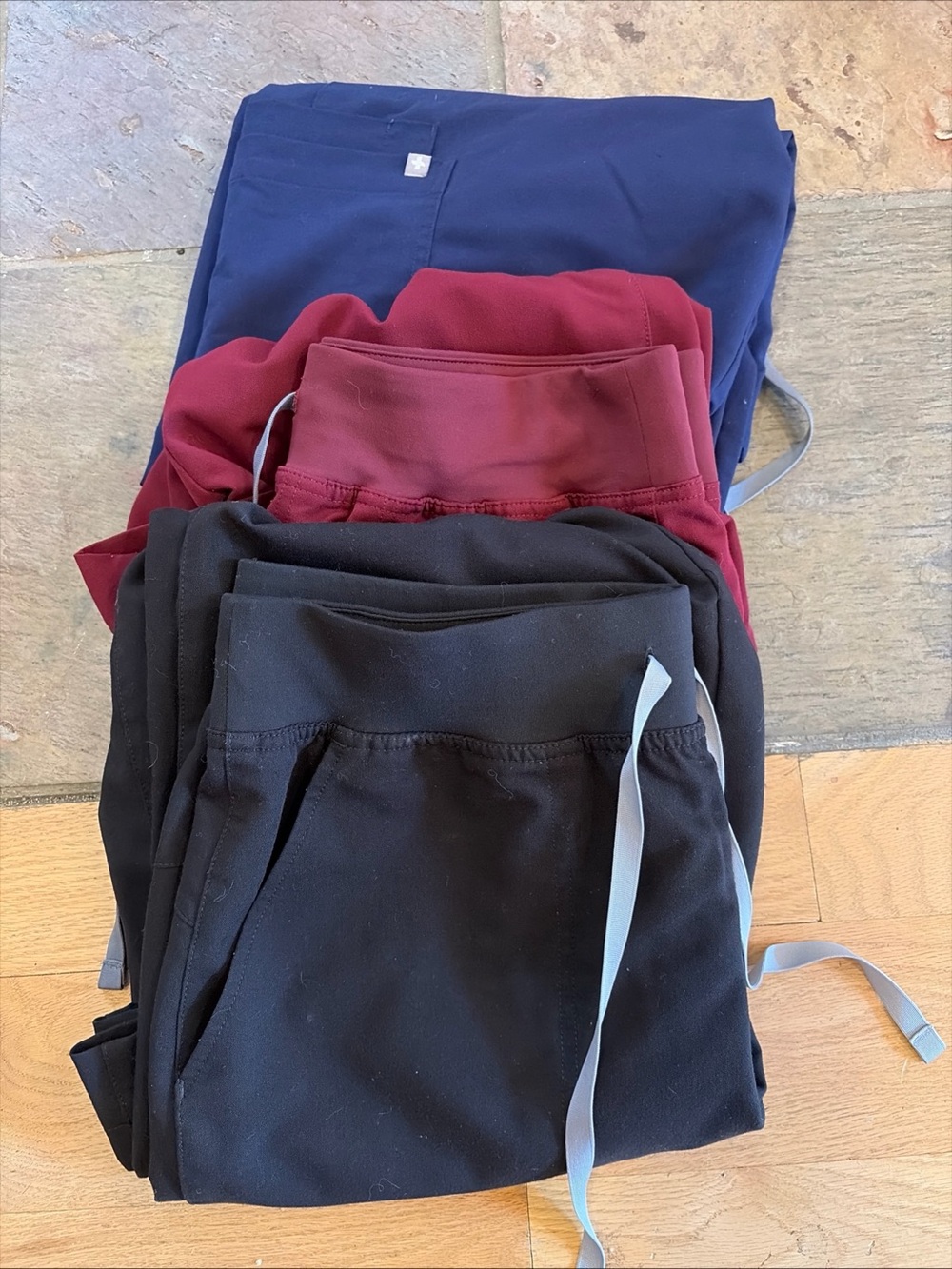 Lot Of 3 Figs Isabel High-Rise Wide-Leg Scrub Pants Women L Black Blue Maroon